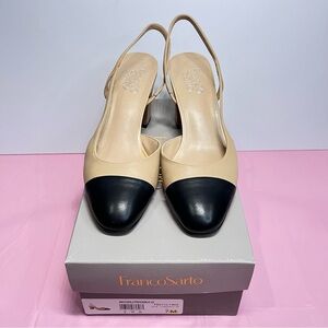 Franco Sarto 7 Two-Tone Slingback Heels - Beige/Black